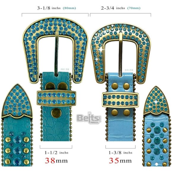 Women\'s  Rhinestone Fashion Western Cowgirl Bling Studded Design Leather Belt